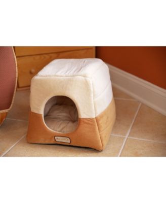 2-In-1 Cat Bed Cave Shape And Cuddle Pet Bed, Brown/Beige - Waterproof Base, Soft Velvet Covering