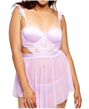 iCollection Plus Size Floral Applique 2pc Lingerie Set