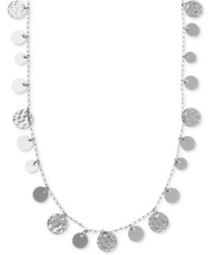 Nine West Necklace, Silver-Tone Hammered Disc Strand Necklace