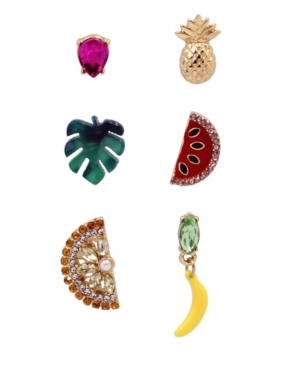 image of Betsey Johnson Mixed Fruit Single Stud Earrings Set in Gold-tone Metal, 0.3