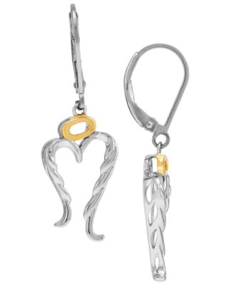 Macy's - Angel Wing & Halo Leverback Drop Earrings in Sterling Silver & 14k Gold-Plate