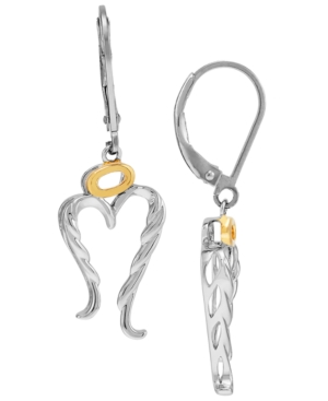 image of Angel Wing & Halo Leverback Drop Earrings in Sterling Silver & 14k Gold-Plate