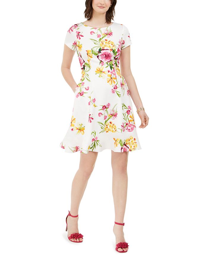 Jessica Howard Petite Scuba Floral Fit & Flare Dress - Macy's