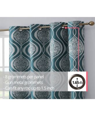 Montero Damask 100% Complete Blackout Shading Thermal Insulated Energy Efficient Heat/Cold Blocking Grommet Heavy Curtain Drapery Panels for Living Room, 2 Panels