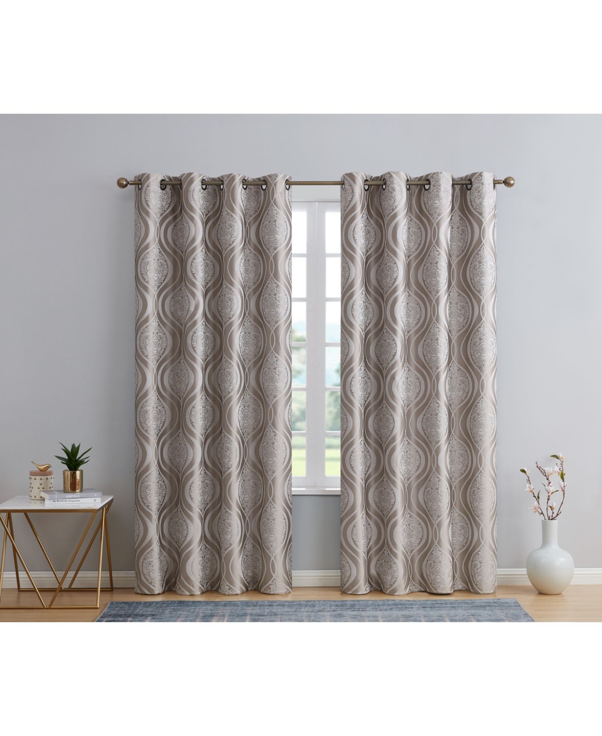 Montero Damask 100% Complete Blackout Shading Thermal Insulated Energy Efficient Heat/Cold Blocking Grommet Heavy Curtain Drapery Panels for Li