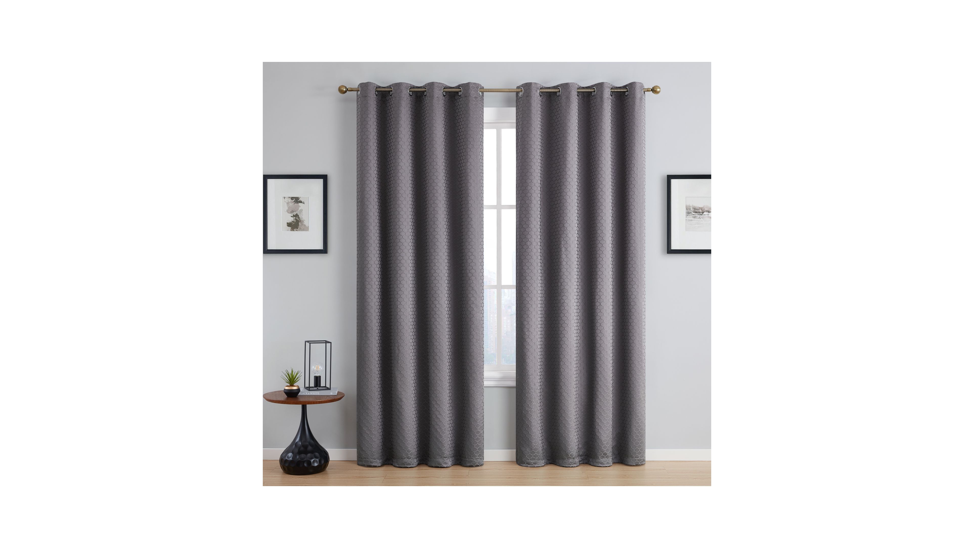 Hlc.me Siena Pattern 100% Complete Blackout Thermal Insulated Double Layer Window Curtain Grommet Panels for Living Room & Bedroom