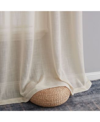 Abbey Faux Linen Textured Semi Sheer Privacy Sun Light Filtering Transparent Window Grommet Long Thick Curtains Drapery Panels for Bedroom & Living Room, 2 Panels