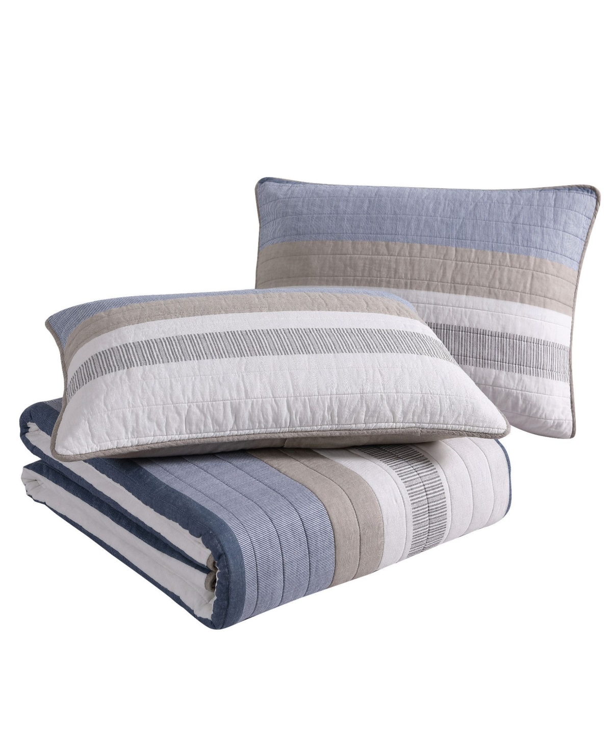 Nautica Galewood Beige Cotton Reversible 3-Piece Quilt Set