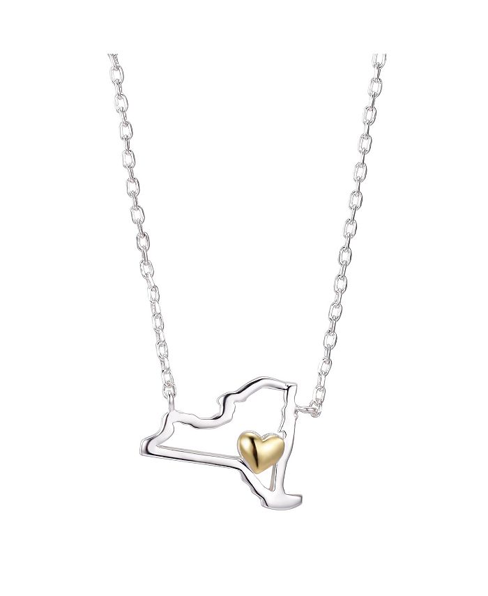 Unwritten - Gold Flash Plated New York State Pendant Necklace, 16"+2" Extender