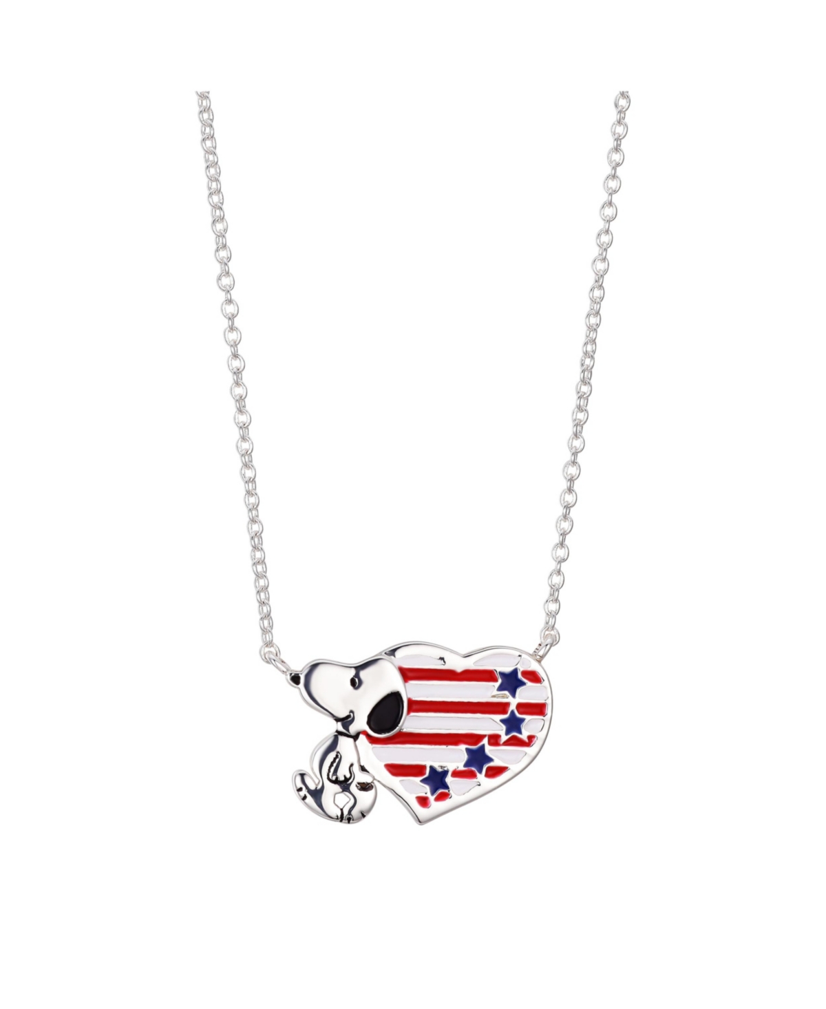 Silver Plated Peanuts "Snoopy" Americana Heart Pendant Necklace, 16"+2" for Unwritten - Silver