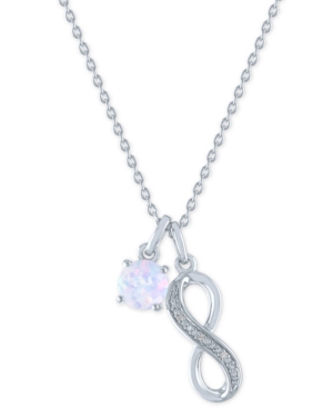 image of Lab-Created Opal (6mm) & Diamond Accent Infinity Double Pendant Necklace in Sterling Silver, 16