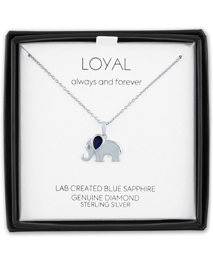 Macy's - Lab-Created Sapphire (1/2 ct. t.w.) & Diamond Accent Elephant Pendant Necklace in Sterling Silver, 16" + 2" extender