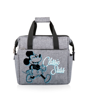 Picnic Time Mickey Mouse Silhouette Coronado Canvas And Willow Basket Tote In Gray