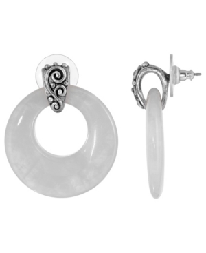 image of 2028 Pewter Semi Precious Round Quartz Hoop Earrings