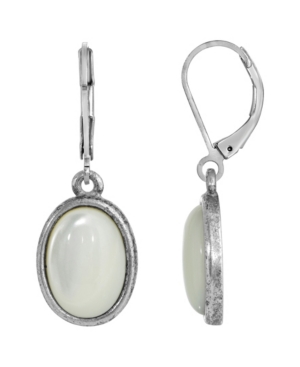 image of 2028 Silver-Tone Semi Precious Mother of Pearl Oval Drop Earrings