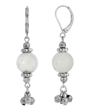 image of 2028 Silver-Tone Genuine Stone Howlite Round Drop Earrings