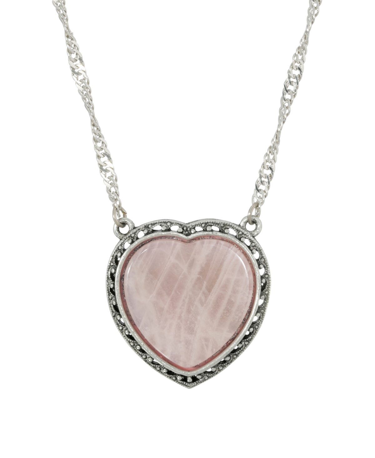2028 Silver-tone Semi Precious Rose Quartz Heart Necklace In Pink