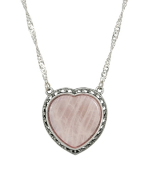 image of 2028 Silver-Tone Semi Precious Rose Quartz Heart Necklace
