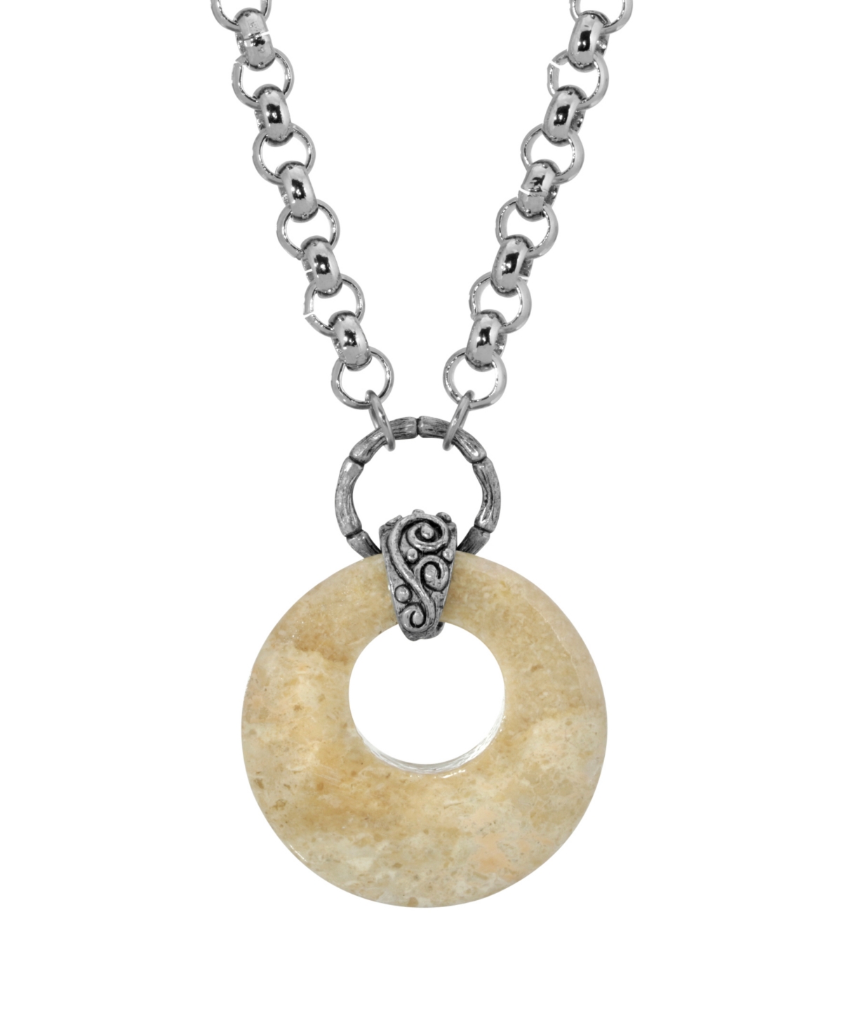 2028 Silver-tone Semi Precious Round Stone Necklace In Brown