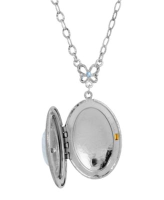 2028 Silver-Tone Semi Precious Oval Stone Locket Necklace