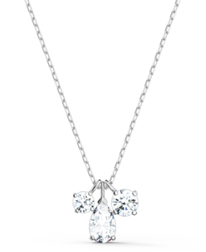 image of Swarovski Silver-Tone Triple Crystal Pendant Necklace, 15-5/8