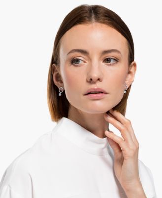 Silver-Tone Crystal Circle & Charm Drop Earrings 