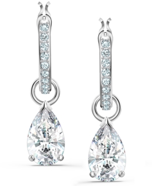 image of Swarovski Silver-Tone Crystal Charm Convertible Pave Hoop Earrings