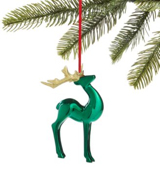 Holiday Lane - Evergreen Dreams Shiny Green Deer Ornament with Glitter Antlers