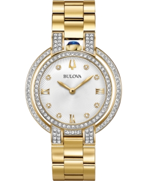 image of Bulova Women-s Rubiyat Diamond (1 ct. t.w.) Gold-Tone Stainless Steel Bracelet Watch 35mm