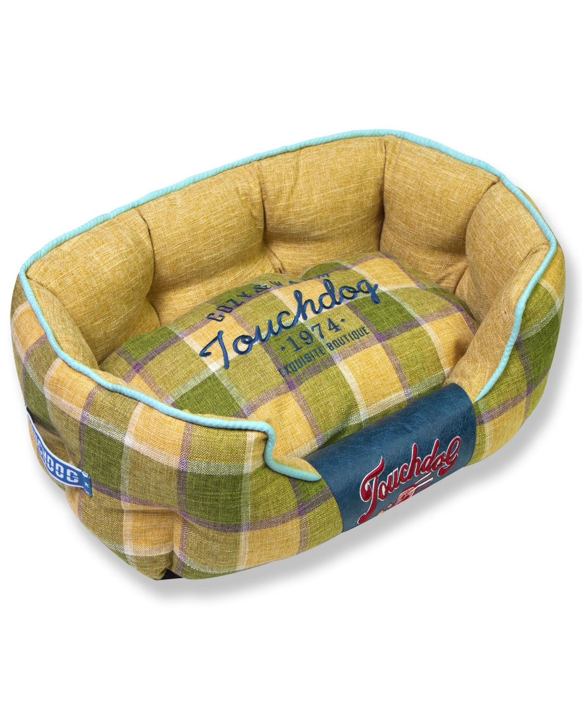 'Archi-Checked' Designer Plaid Oval Dog Bed Large - Yellow