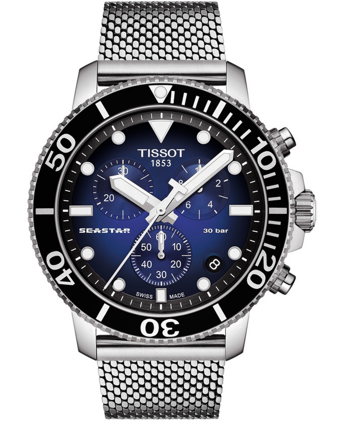 Men's Swiss Chronograph Seastar 1000 Stainless Steel Mesh Bracelet Watch 45.5mm - Blue Gradient