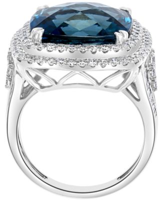 EFFY&reg; London Blue Topaz (12-1/3 ct. t.w.) & Diamond (1-1/5 ct. t.w.) Halo Statement Ring in 14k White Gold (Also available in 14k Gold)