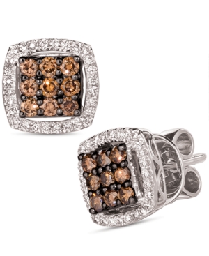 image of Le Vian Chocolate Diamond (3/8 ct. t.w.) & Nude Diamond (1/4 ct. t.w.) Square Cluster Stud Earrings in 14k White Gold