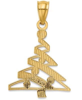 Two-Tone Modern Christmas Tree Charm Pendant in 14k Gold