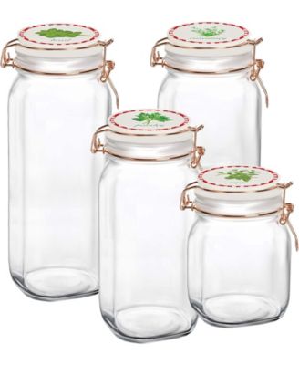 Canister with Herb Decal Ceramic Lid, Set of 4