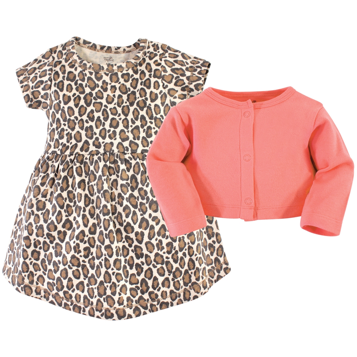 Touched by Nature Baby Girls Organic Cotton Dress and Cardigan 2pc Set,- Leopard