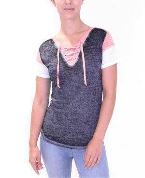 image of Crave Fame Juniors- Lace-Up Burn-Out Top
