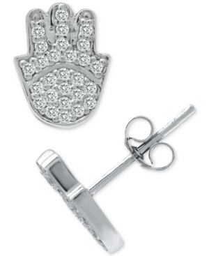image of Giani Bernini Cubic Zirconia Hamsa Hand Stud Earrings in Sterling Silver, Created for Macy-s