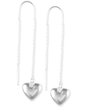 image of Lucky Brand Silver-Tone Mini Heart Threader Earrings