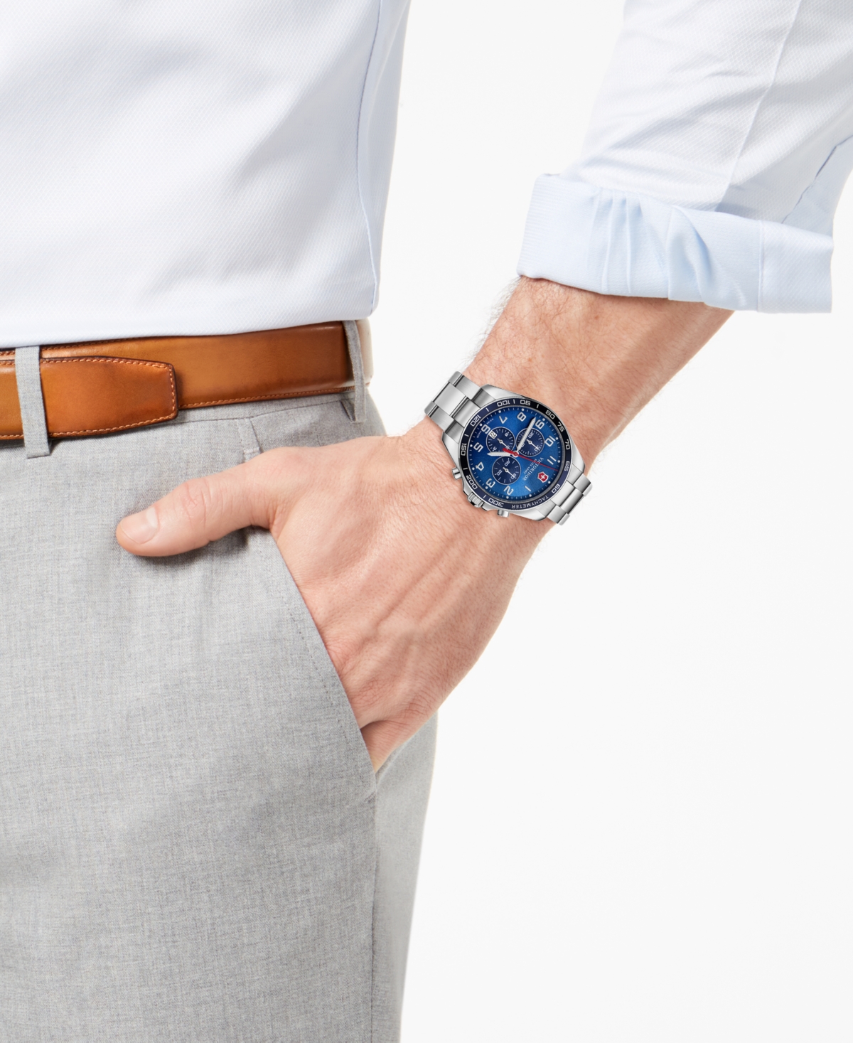 Shop Victorinox Men's Chronograph Fieldforce Classic Stainless Steel Bracelet Watch 42mm In Blue