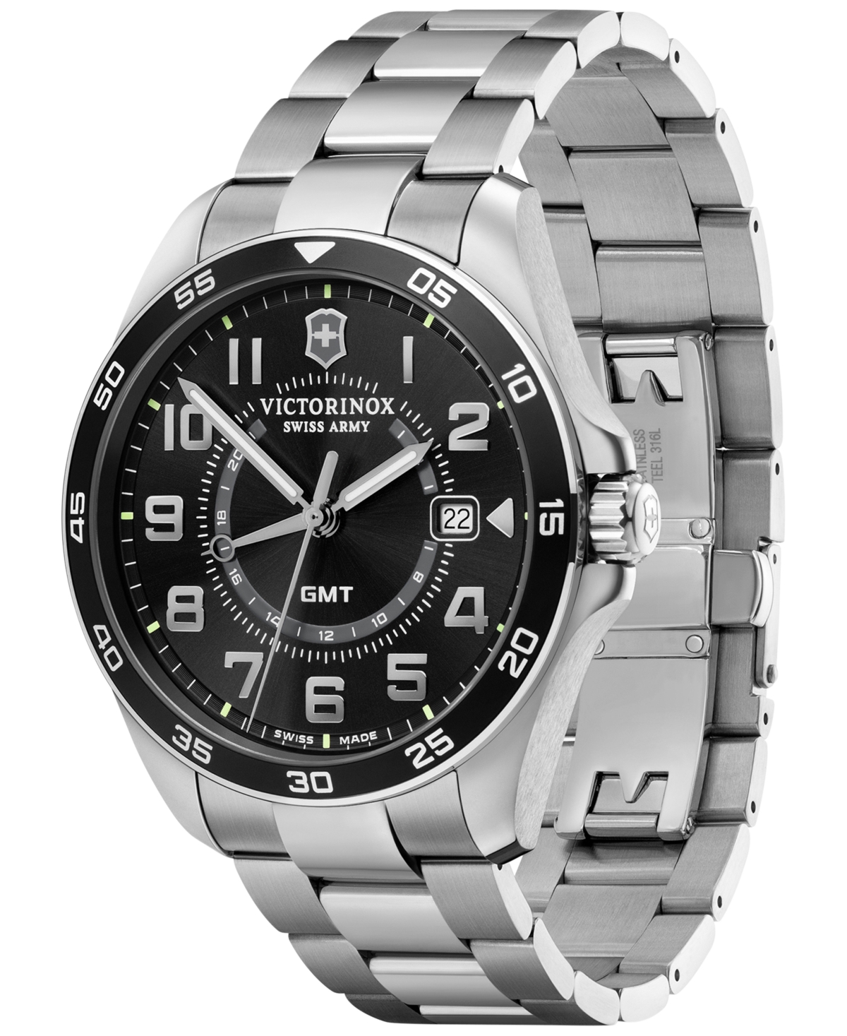 Shop Victorinox Men's Fieldforce Classic Gmt Stainless Steel Bracelet Watch 42mm In Black
