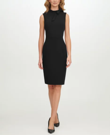 Petite Bow-Neck Sheath Dress - Black
