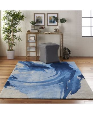 Nourison Home Symmetry Smm01 Blue Ivory Rug In Blue