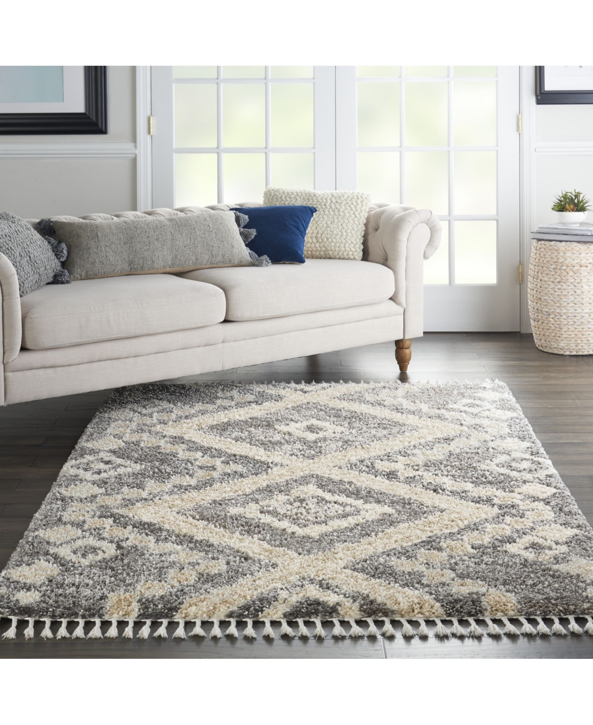 NOURISON HOME OSLO SHAG OSL02 GRAY AND IVORY 4' X 6' AREA RUG 