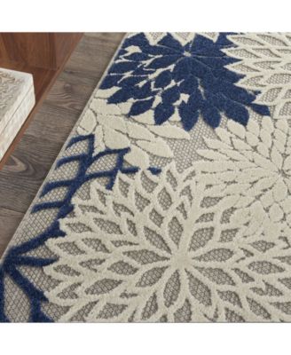 Aloha ALH05 Ivory and Navy 2'8" x 4' Outdoor Area Rug