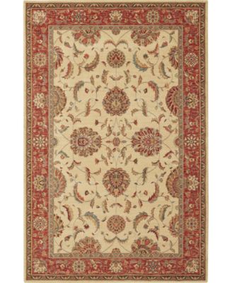 Living Treasures LI04 Ivory and Red 5'6" x 8'3" Area Rug