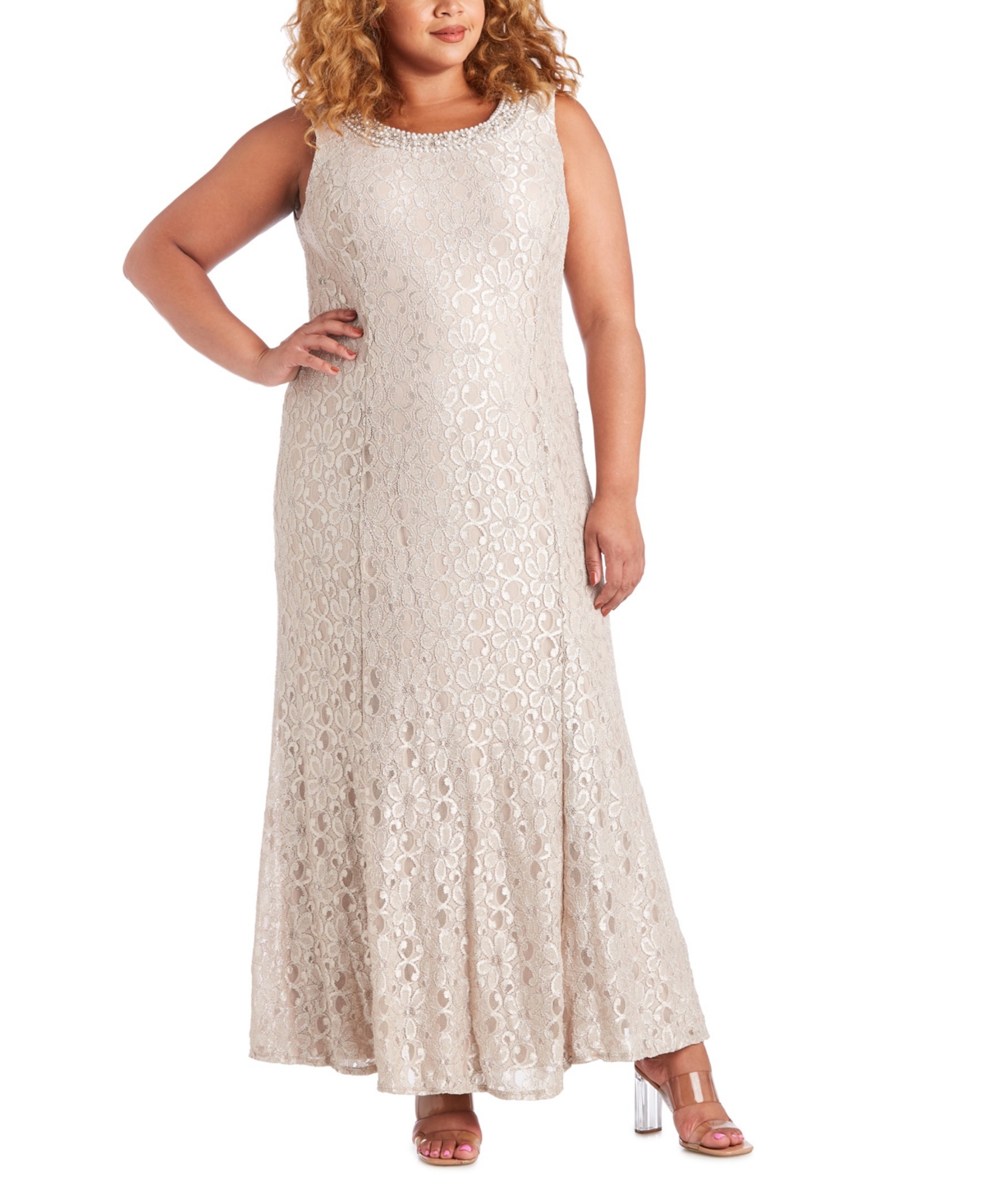 R & M Richards Plus Size Gown & Sheer Overlay