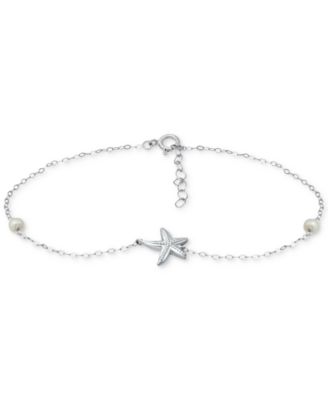 Cultured Freshwater Pearl (4mm) & Starfish Ankle Bracelet in 18k Gold-Plated Sterling Silver