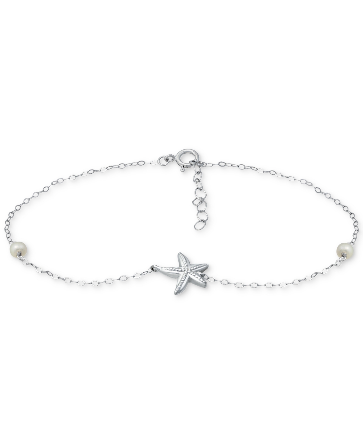 Giani Bernini Cultured Freshwater Pearl (4mm) & Starfish Ankle Bracelet in 18k Gold-Plated Sterling Created for Macy's - Silver