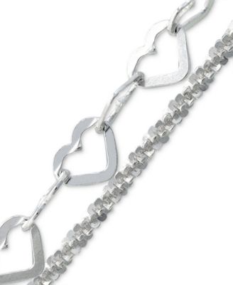 Double Row Heart Ankle Bracelet in 18k Gold-Plated Sterling Silver & Sterling Silver, Created for Macy's
